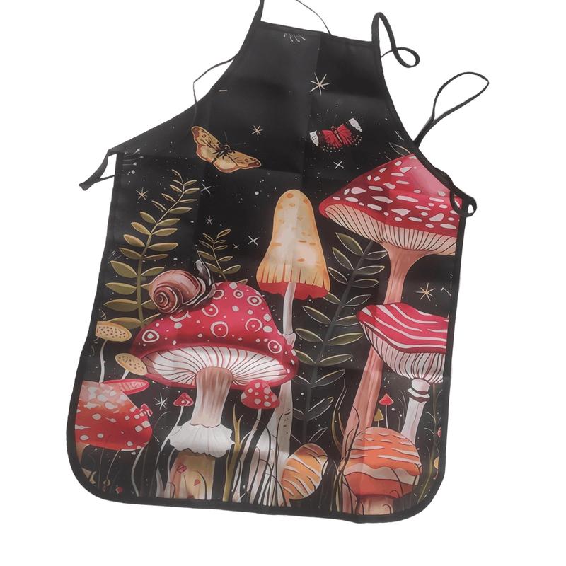 Mushroom Pattern Apron, 1 Count Sleeveless Apron, Easy Cleaning Apron for Home Cooking, Kitchen Wear, and Cooking Enthusiasts, Gift for Mother & Grandma & Friend