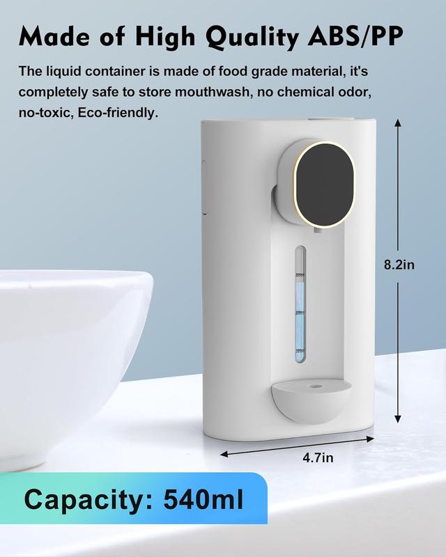 Hoofun Automatic Mouthwash Dispenser for Bathroom,18.26Oz Wall Mounted Mouth Wash Dispenser with Magnetic Cups, 3 Dispensing Level, Smart Mouthwash Dispenser for Kids Adult, Bathroom Accessories White