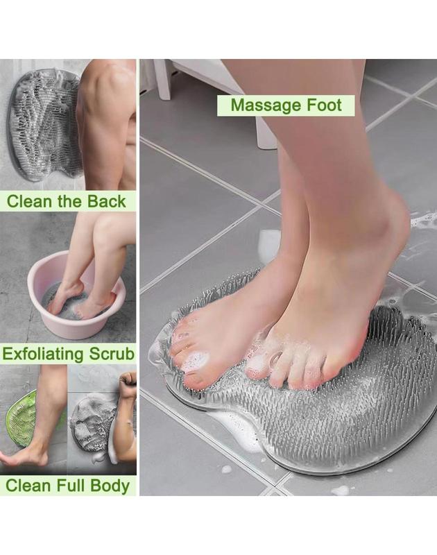 2 PCS Shower Foot & Back Scrubber Mat - Hands-Free Foot Massager Mat with Non-Slip Suction Cups - Wall-Mounted Silicone Foot Pad for Exfoliating Dead Skin & Deep Cleaning (Grey & Green).