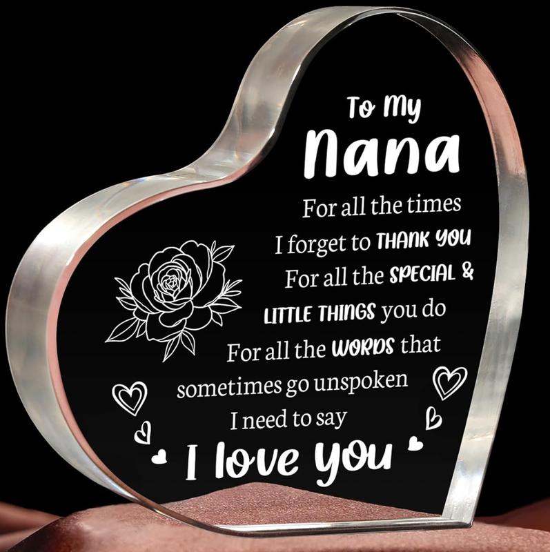 Gifts To My Nana Gifts Acrylic Desk Plaque, Mothers Day Gifts for Nana Christmas Valentines Day Gifts for Grandma Heart Shaped Acrylic Keepsake