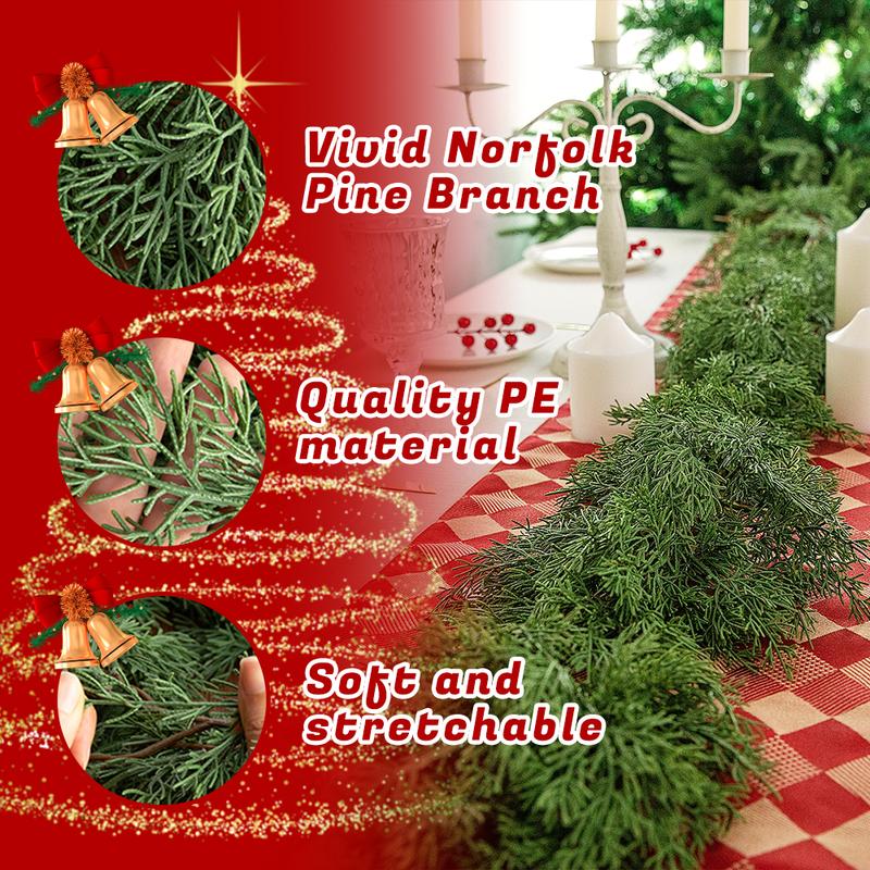 Christmas Norfolk Pine Garland- 6 Ft Dense Pine Realistic Touch Garland Ornament- Greenery Artificial Pine Cypress Garland for Christmas Holiday Mantle Fireplace Table Home Decor