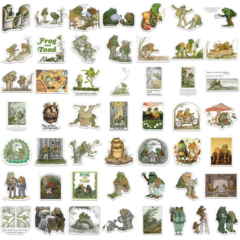 Frog & Toad Pattern Sticker, 50pcs set Creative Cartoon Decorative Sticker, DIY Decals for Water Bottle, Laptop, Phone Case, Scrapbooking, Journal Making