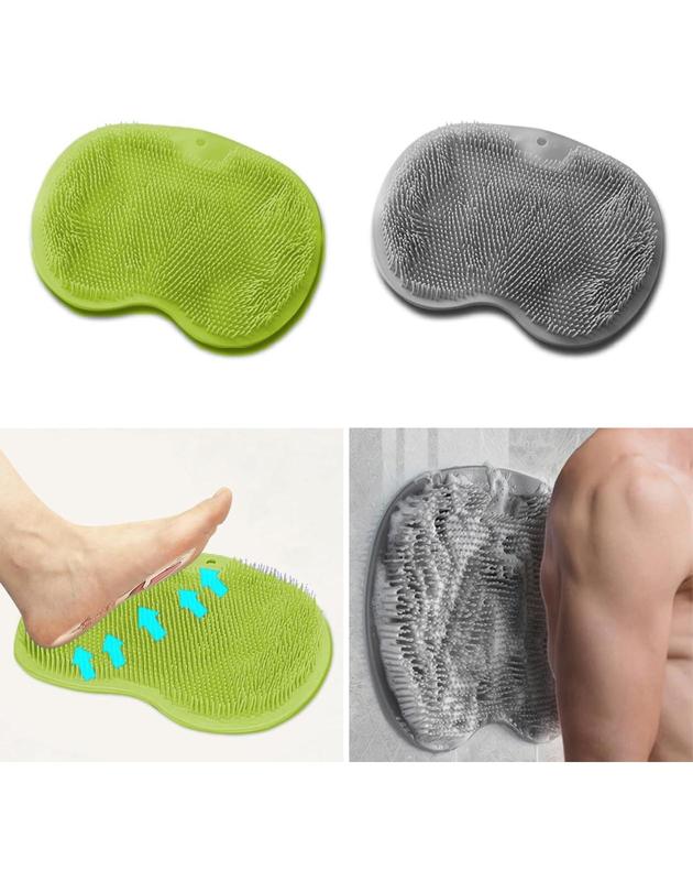 2 PCS Shower Foot & Back Scrubber Mat - Hands-Free Foot Massager Mat with Non-Slip Suction Cups - Wall-Mounted Silicone Foot Pad for Exfoliating Dead Skin & Deep Cleaning (Grey & Green).