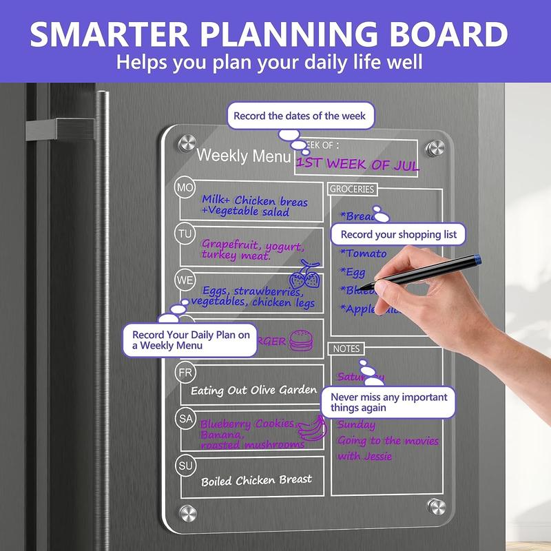 Acrylic Dry Erase Board Weekly Calendar for Fridge - 16