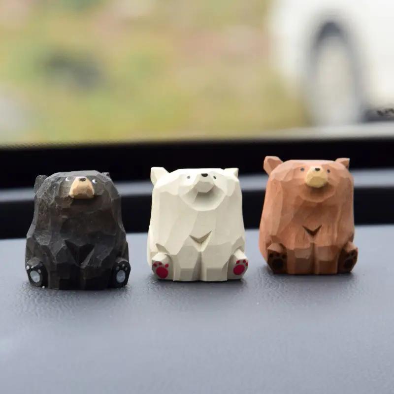 Wooden Bear Ornament,  1 Count Cute Bear Figurine, Desktop Decorations, Handmade Carved Bear Decoration Craft, Gift for Friends & Family