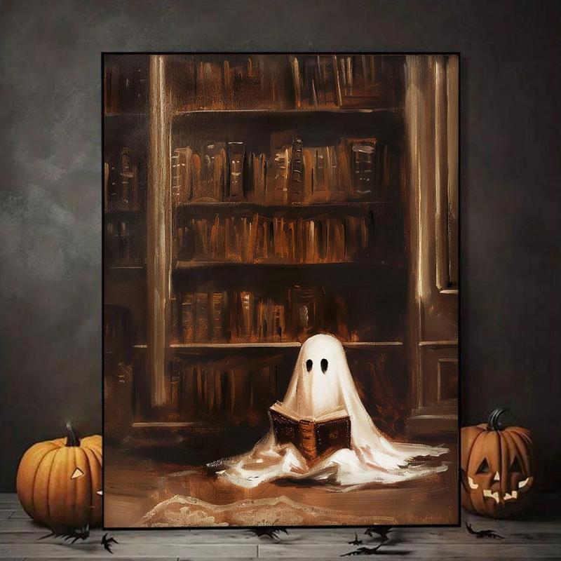 Ghost Reading Book Pattern Unframed Painting, 1 Count Modern Canvas Wall Art, Wall Decor for Home Living Room Bedroom Study Room