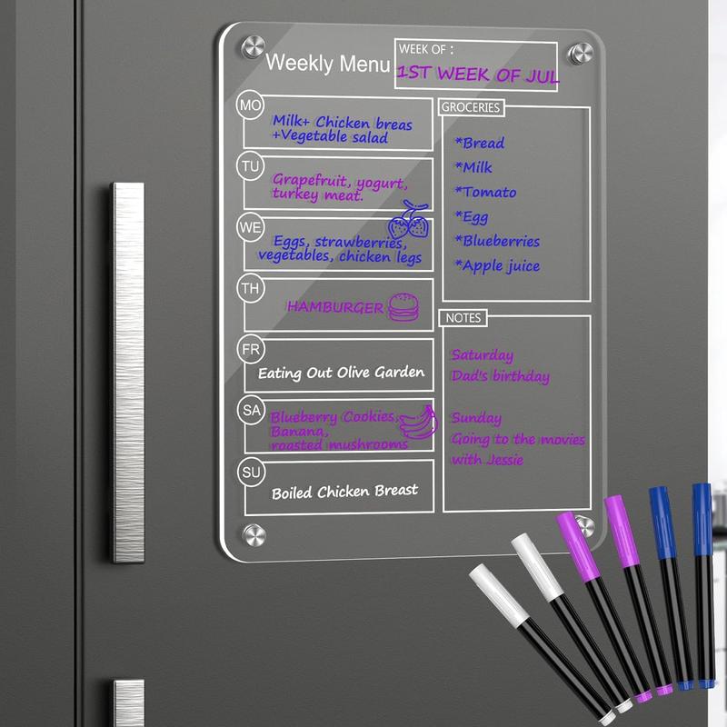 Acrylic Dry Erase Board Weekly Calendar for Fridge - 16