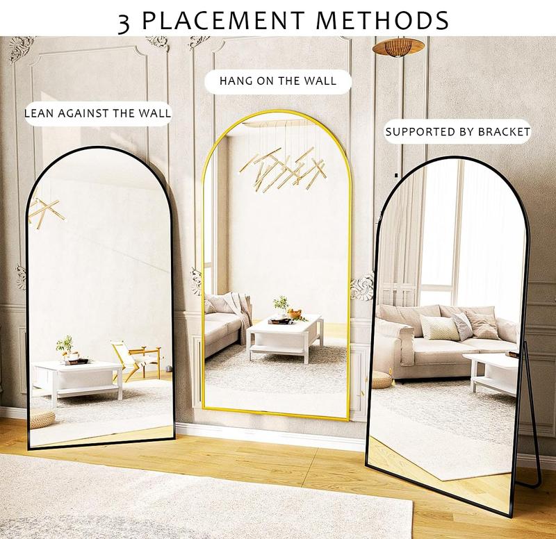 TinyTimes Full Length Mirror, Arched Floor Mirror with Stand, Full Body Mirror, Wall Mirror, Modern & Contemporary Full Length Mirror, Aluminum Alloy Frame Decor Room