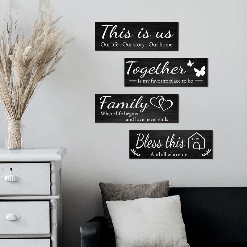 Wooden Wall Decor Sign, 4 Counts set Rustic Wall Hanging Decor, Wall Art for Home Living Room Bedroom Farmhouse