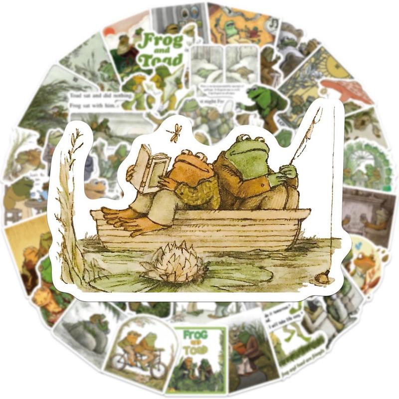 Frog & Toad Pattern Sticker, 50pcs set Creative Cartoon Decorative Sticker, DIY Decals for Water Bottle, Laptop, Phone Case, Scrapbooking, Journal Making