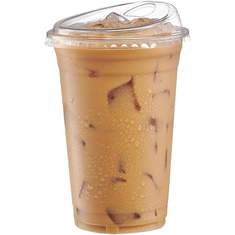 [100 Sets 16 oz. Crystal Clear Plastic Cups With Strawless Sip-Lids