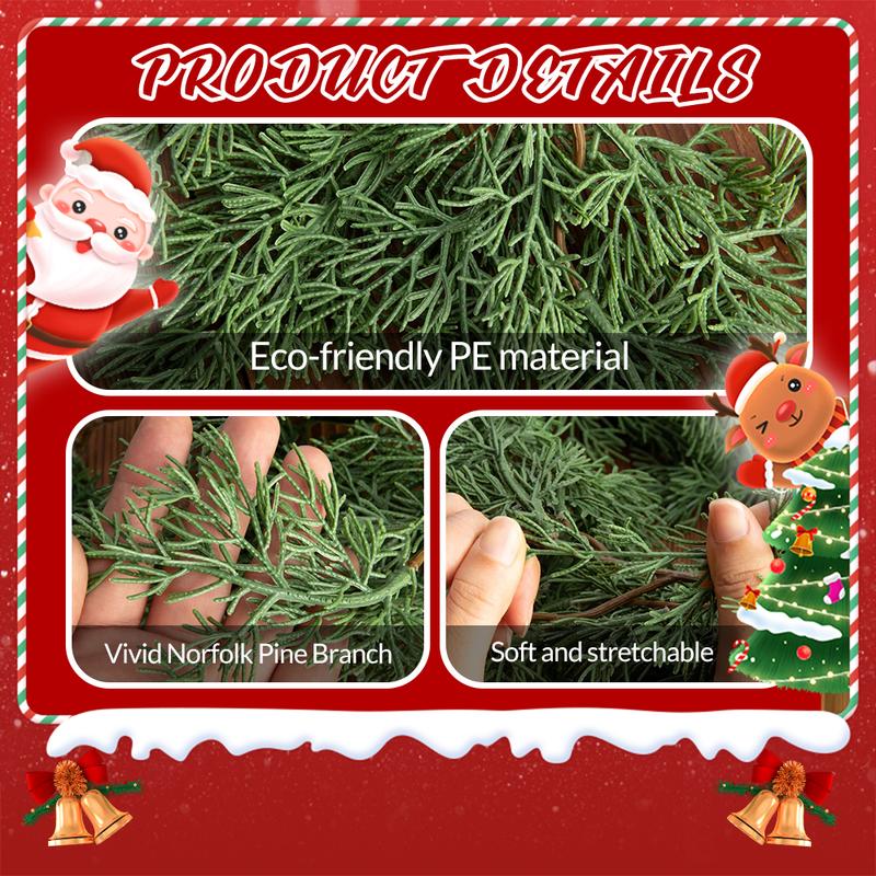 Christmas Norfolk Pine Garland- 6 Ft Dense Pine Realistic Touch Garland Ornament- Greenery Artificial Pine Cypress Garland for Christmas Holiday Mantle Fireplace Table Home Decor