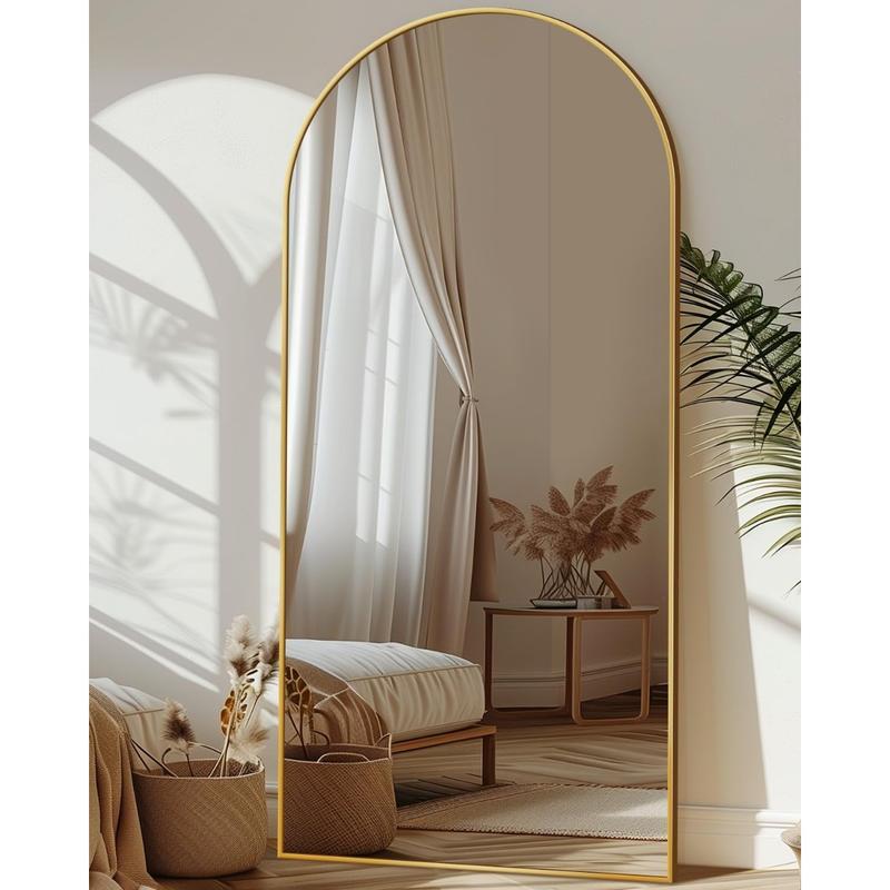 Full Length Mirror,Arched Full Body Mirror,Floor Mirror with Stand,Body Mirror Standing Hanging Leaning Against Wall,Aluminum Frame Large Mirror for Bedroom Cloakroom,Living Room,Black