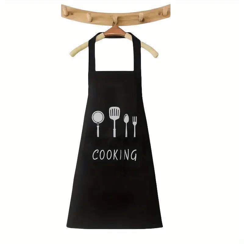 Cooking Letter & Tableware Pattern Apron, 1 Count Waterproof & Oil Proof Apron with Pocket, Kitchen Utensils for Cooking Lovers