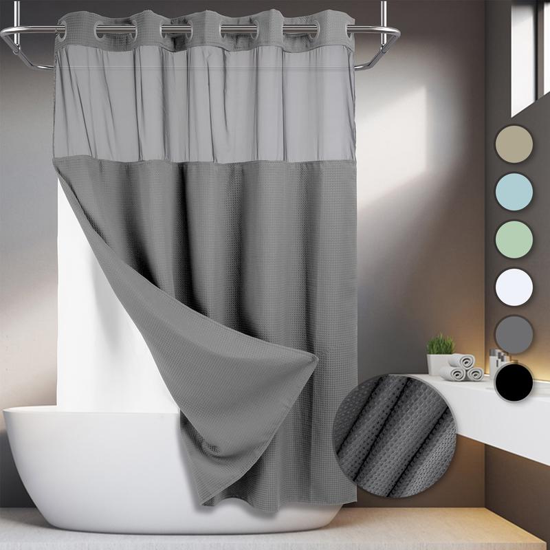 No Hooks Required Waffle Weave Shower Curtain with Snap in Liner - 71W x 74H,Hotel Grade,Spa Like Bath Curtain,Gray,New Year gifts