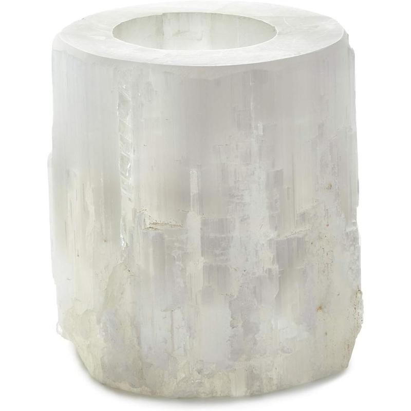 Genuine Selenite Tea Holder, Selenite Crystal Tower Candle Holder for ing and Positive Vibes, Votive Measures 5