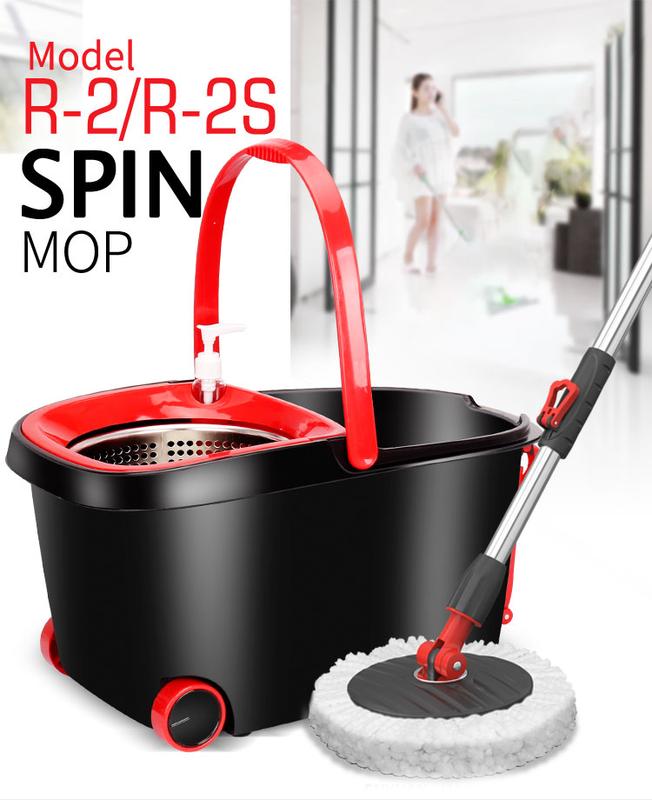 Microfiber Spin Mop Bucket Floor Cleaning System Red Black StandardQuick Dry Quick Clean