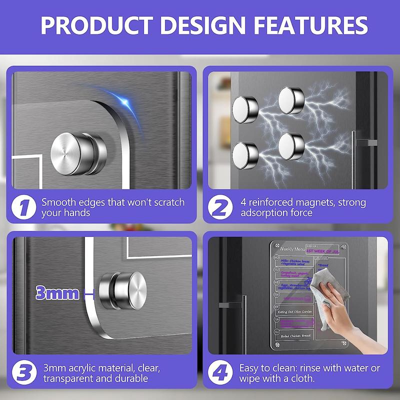 Acrylic Dry Erase Board Weekly Calendar for Fridge - 16