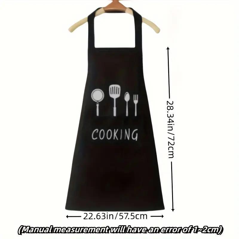 Cooking Letter & Tableware Pattern Apron, 1 Count Waterproof & Oil Proof Apron with Pocket, Kitchen Utensils for Cooking Lovers