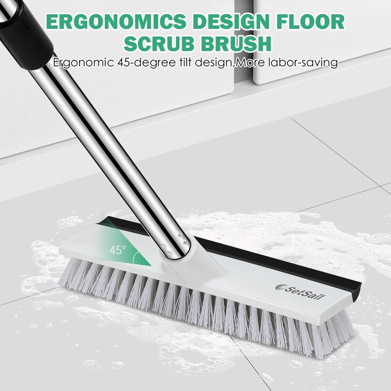 Floor Scrub Brush with 51-Inch Long Adjustable Handle 2 in 1 Scrape Brush Stiff Bristle Floor Scrubber for Cleaning Shower Bathroom Garage Kitchen Wall Deck Tub Tile