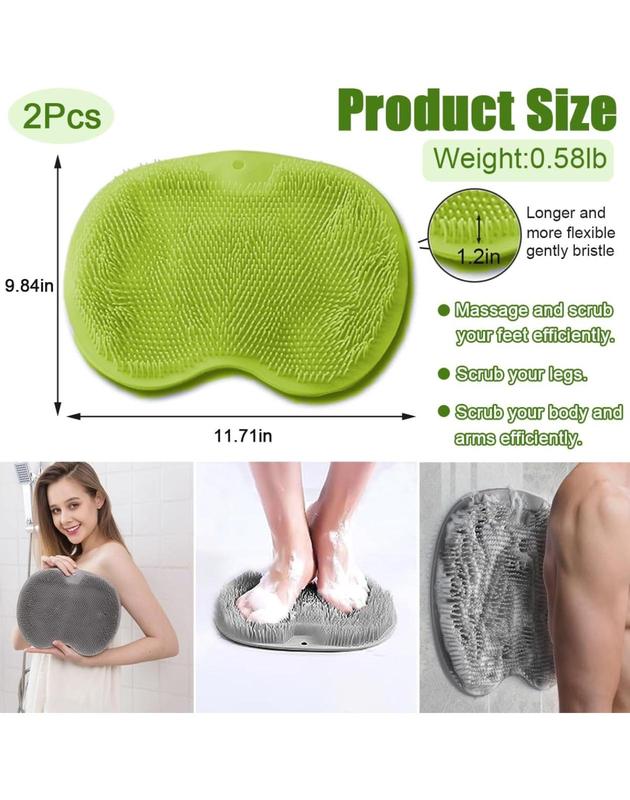 2 PCS Shower Foot & Back Scrubber Mat - Hands-Free Foot Massager Mat with Non-Slip Suction Cups - Wall-Mounted Silicone Foot Pad for Exfoliating Dead Skin & Deep Cleaning (Grey & Green).