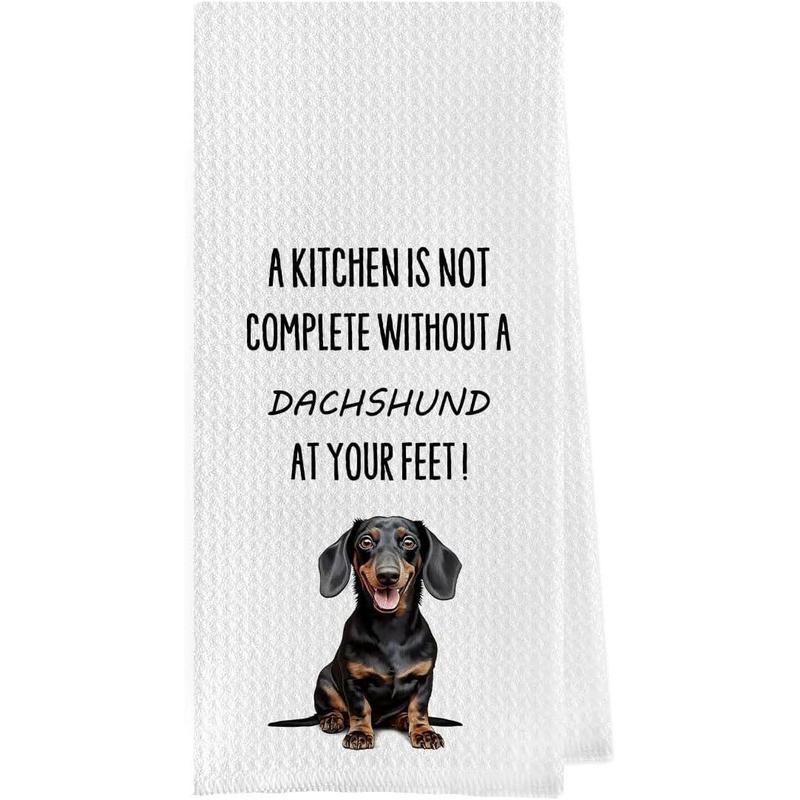 Funny Dachshund Dish Towels - Dachshund Decorative Waffle Weave Kitchen Towels,  Hand Towel, Dachshund Lovers Gifts Tea Towel (16×24 Inches)