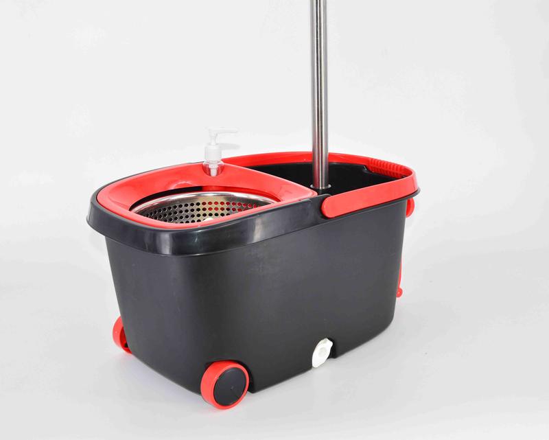 Microfiber Spin Mop Bucket Floor Cleaning System Red Black StandardQuick Dry Quick Clean