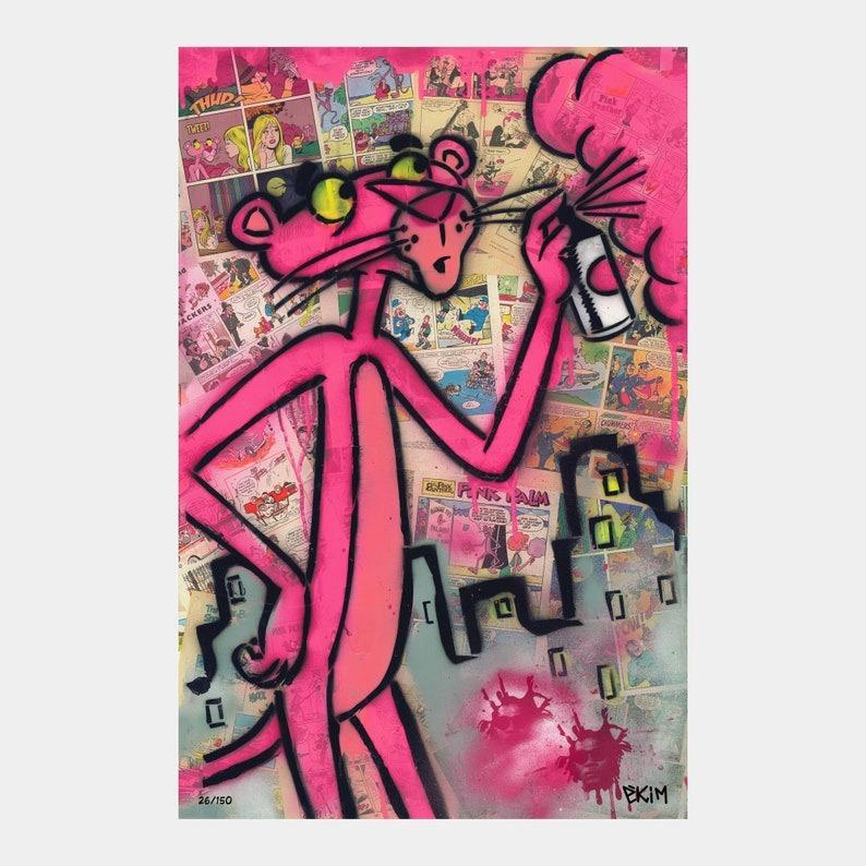 Pink Panther Street Art Graffiti Limited Edition Print,Poster with Spray Can by Ekim,Frameless paper posters