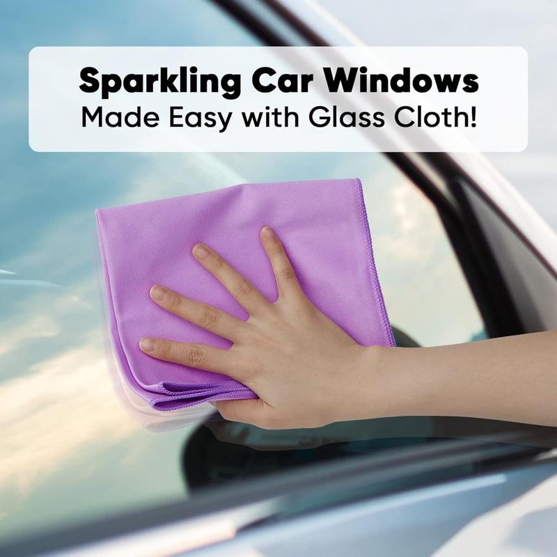 Microfiber Glass Cleaning Cloths 12 PK, Lint Free Streak Free, Reusable Cleaning Cloth for Cleaning Windows, Glasses, Mirrors, Screens, Stainless Steel, and More Purple-12”×12”