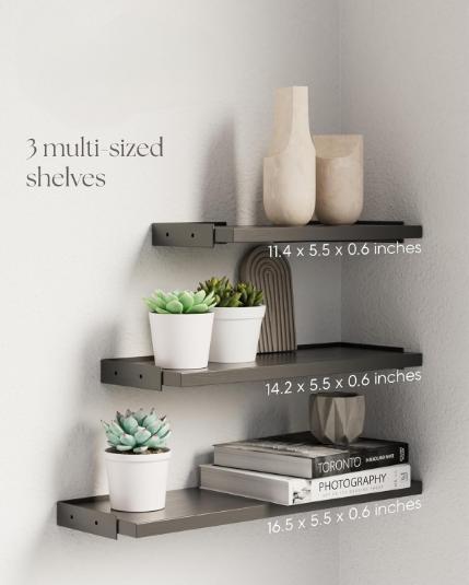 [Limited Time-Deal]Wall Shelves for Bedroom Decor, Floating Shelves for Wall Storage, Wall Mounted Rustic Wood Shelf for Books,Plants,Small Wall Shelf for Bathroom,Kitchen,Living Room(Black，Set of 3)