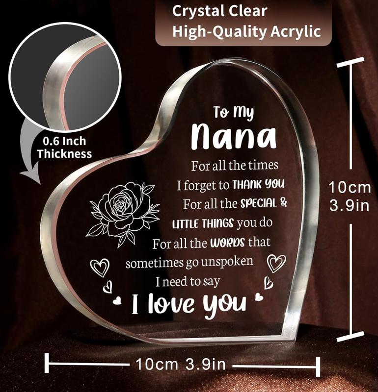 Gifts To My Nana Gifts Acrylic Desk Plaque, Mothers Day Gifts for Nana Christmas Valentines Day Gifts for Grandma Heart Shaped Acrylic Keepsake