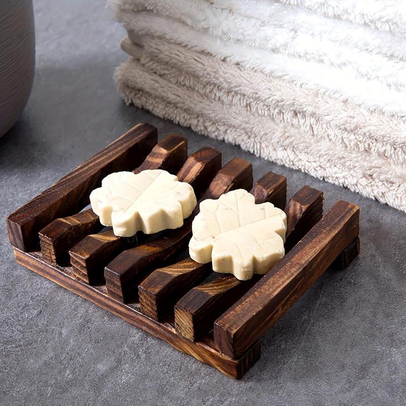 Wooden Soap Dish, 1 Count Hollow out Soap Bar Holder, Soap Drain Storage Box for Home, Bathroom Supplies