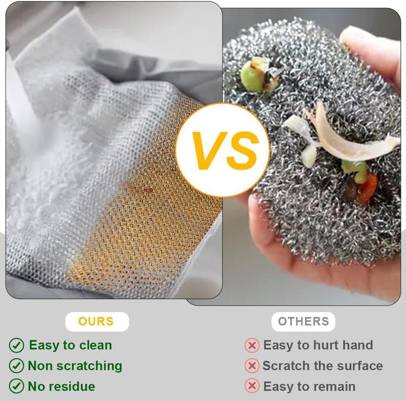 Double Anti-scratch, Cloth Cleaning Steel kitchen rag, Dishwashing Rags,non-scratch wire dishcloth dish towel multipurpose  wire miracle Mesh Wipe