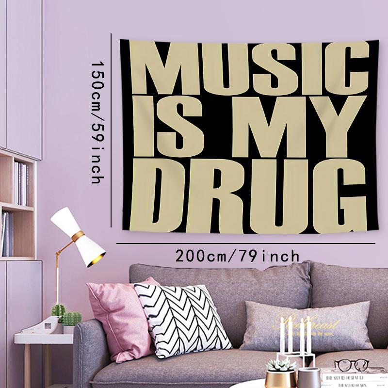 Music Is My Drug Letter Print Tapestry, Wall Hanging Decor, Polyester Tapestry for Bedroom Home Office Decor, Home Decor Accessories