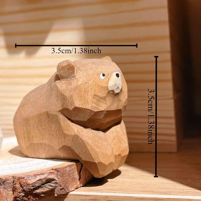 Cute Bear Shaped Wooden Ornament, 1 Count Handmade Wooden Art Ornament, Small Animal Decoration, Desktop Display Ornament for Home Living Room Coffee Shop