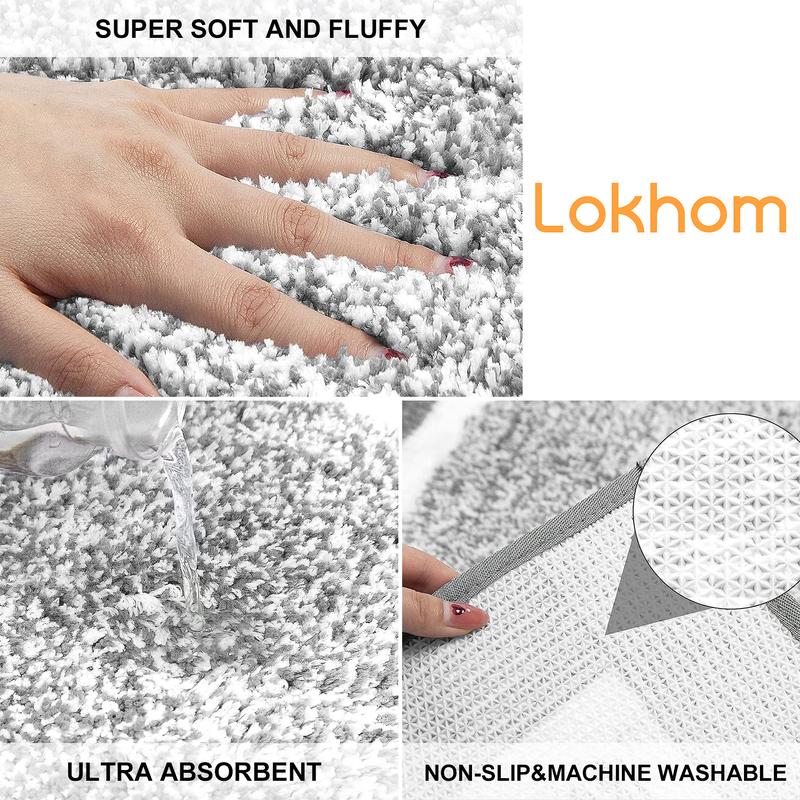 LOKHOM Bathroom Rug Sets - Non Slip & Absorbent Bath Mats - Soft Farmhouse Bathroom Set - Plush Shaggy Bath Mats Carpets - Includes U-Shaped Toilet Mat for Bathroom - Shower Absorbent Microfiber - 3 Pieces