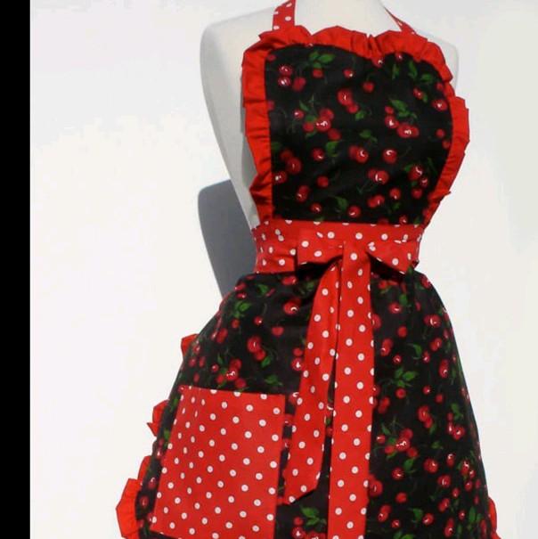 Red Retro Cherries and Polkadots Apron #A918