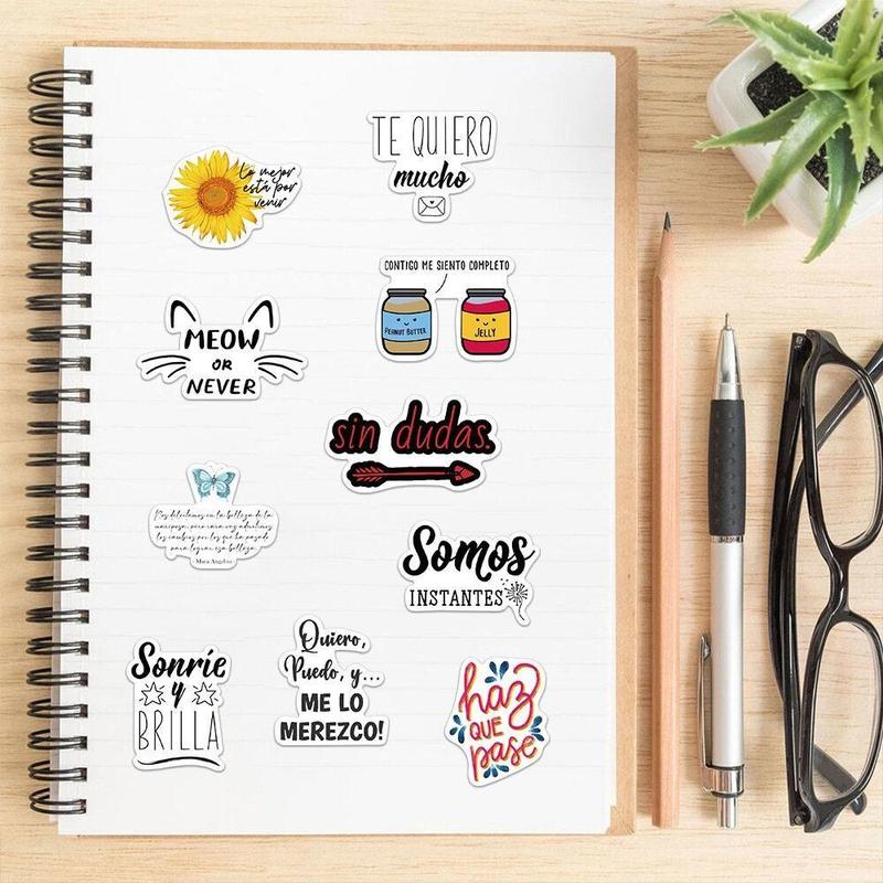 50 Sheets Set Spanish Motivation Series Sticker, Mixed Pattern Decorative Graffiti Sticker For DIY Craft Gift