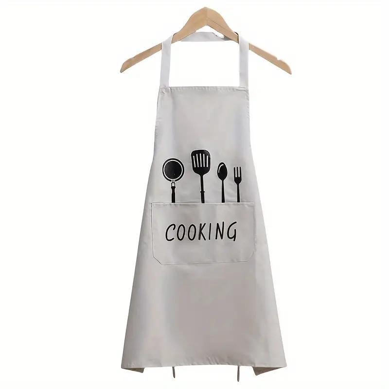 Cooking Letter & Tableware Pattern Apron, 1 Count Waterproof & Oil Proof Apron with Pocket, Kitchen Utensils for Cooking Lovers