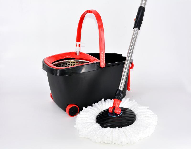 Microfiber Spin Mop Bucket Floor Cleaning System Red Black StandardQuick Dry Quick Clean