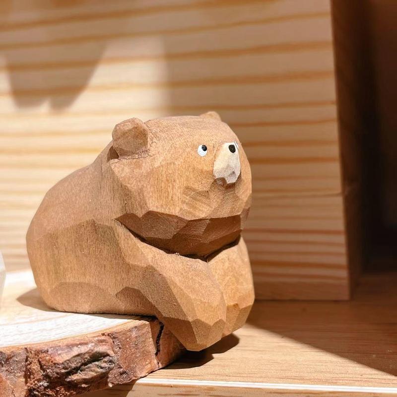 Cute Bear Shaped Wooden Ornament, 1 Count Handmade Wooden Art Ornament, Small Animal Decoration, Desktop Display Ornament for Home Living Room Coffee Shop