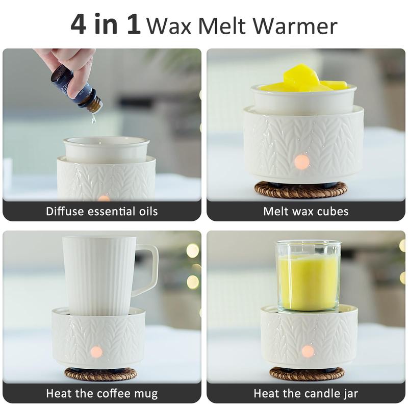 Wax Melt Warmer for Scented Wax Melts 3-in-1 Electric Ceramic Candle Wax Warmer Burner Fragrance Wax Melter for Home Office Bedroom Gift & Decor (Leaf)