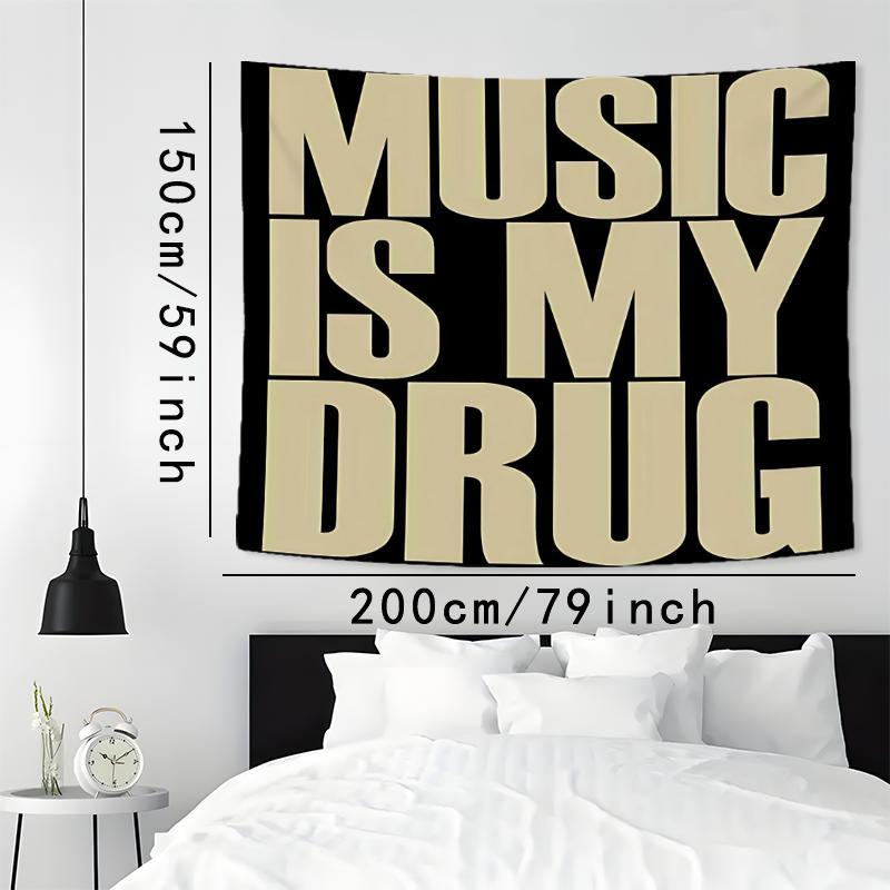 Music Is My Drug Letter Print Tapestry, Wall Hanging Decor, Polyester Tapestry for Bedroom Home Office Decor, Home Decor Accessories