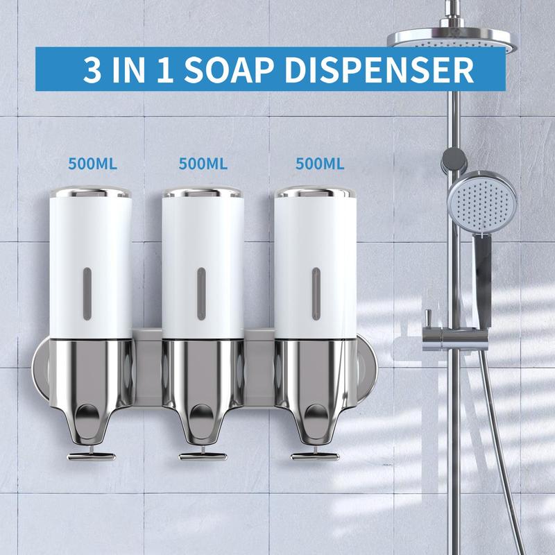 3 in 1 Wall Mounted Soap Dispenser, Shampoo and Conditioner Dispenser, Soap Dispenser for Bathroom, Kitchen and Hotel