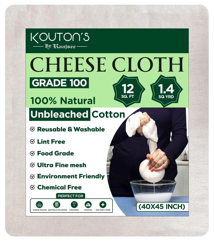 Raajsee Cheese Cloths Grade 100, 12 Sq Feet - 1.4 Sq Yards Unbleached 100% Organic Cotton Fabric - Reusable Ultra Fine Mesh Muslin Cloth - Cheesecloth For Straining Cooking,Baking,Cheese Making