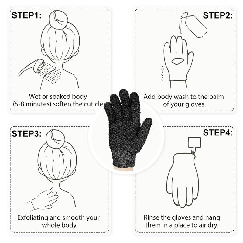 Exfoliating Dual Texture Bath Gloves for Shower, Spa, Massage and Body Scrubs, Dead Skin Cell Remover, Gloves with hanging loop-1 Pair Black Heavy Glove Accessories