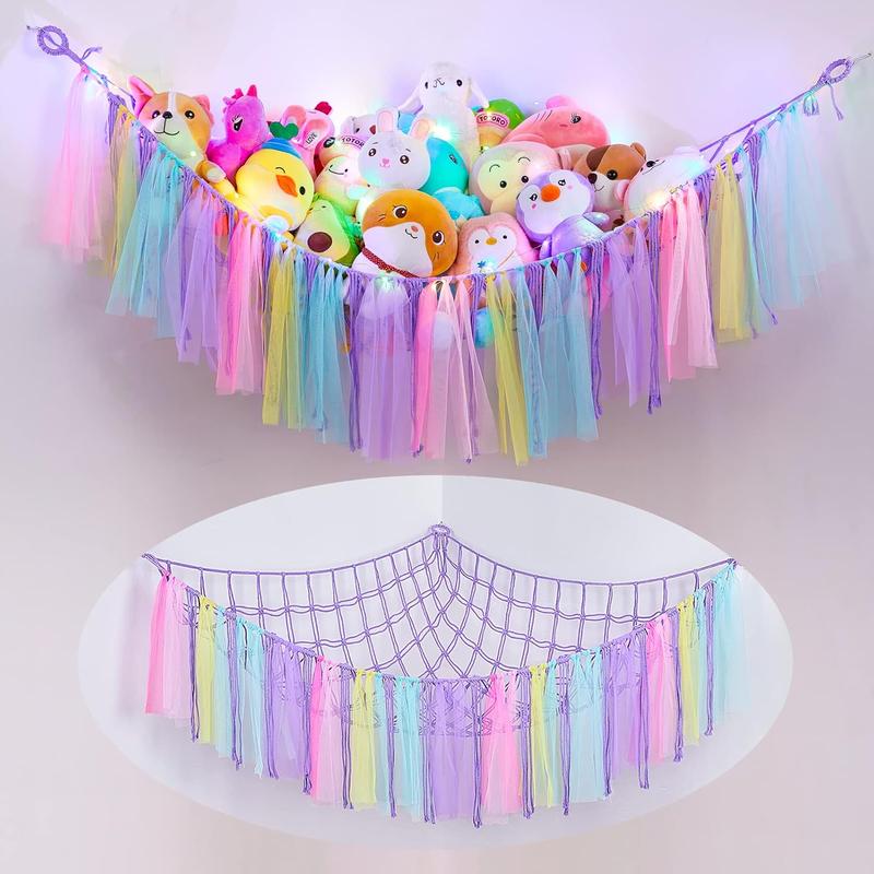 Stuffed  Hammock Net   Storage With Led Light Stuffed  Holder Coner Hanging  Organizer For   Cute Room Decor...