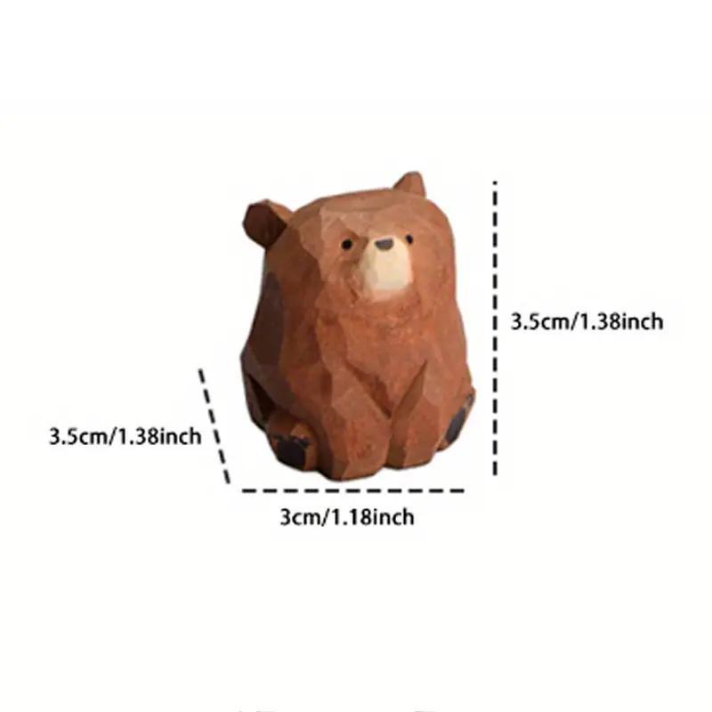 Wooden Bear Ornament,  1 Count Cute Bear Figurine, Desktop Decorations, Handmade Carved Bear Decoration Craft, Gift for Friends & Family