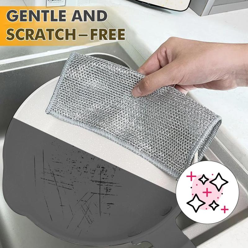 Double Anti-scratch, Cloth Cleaning Steel kitchen rag, Dishwashing Rags,non-scratch wire dishcloth dish towel multipurpose  wire miracle Mesh Wipe