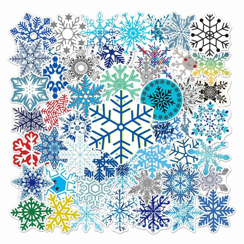 Christmas 50pcs Random Color Snowflake Pattern Stickers Set, Creative Waterproof Graffiti Stickers, DIY Decorative Stickers